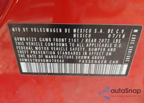 2019 Volkswagen Jetta 1.4T R-Line/1.4T S/1.4T Se from USA, damaged, VIN 3VWC57BU9KM076546